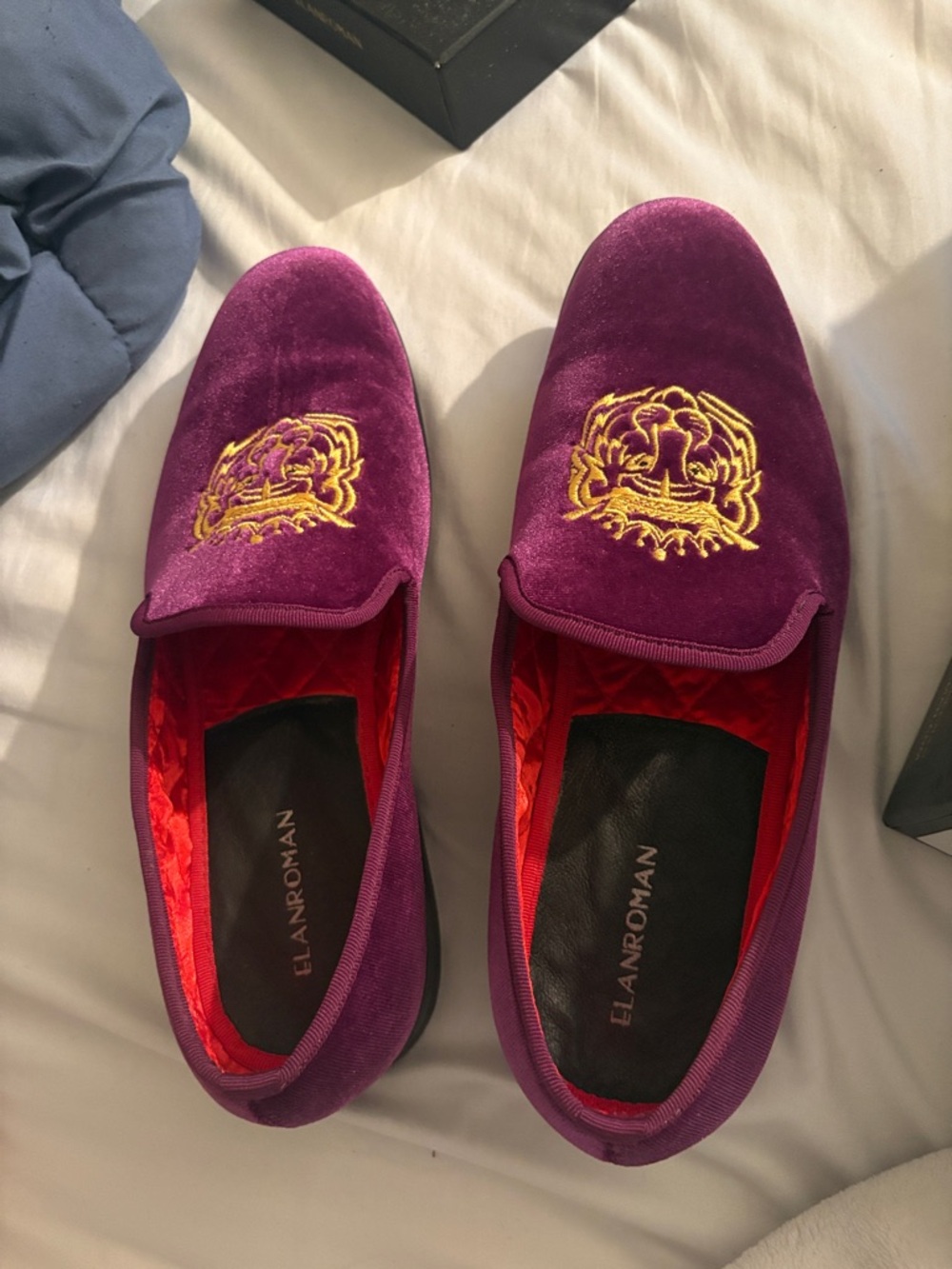 Purple Velvet Embroidered Men’s Loafers
